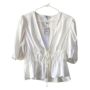 Wayf Nordstrom Crisp White Silky Cropped Tie Wrap Blouse Size Medium